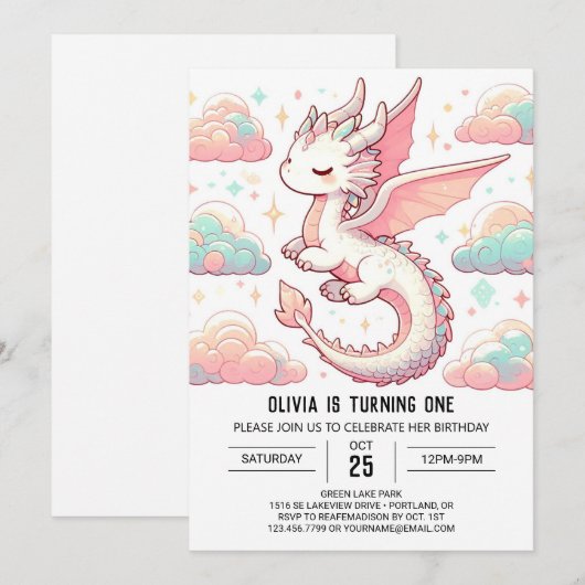 Majestueuze Schattige draak 1e verjaardag Kaart (Voorkant / Achterkant)