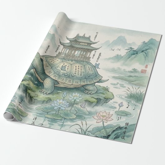 Majestueuze Schildpadpagode Inktkunst Cadeaupapier (Uitgerold)