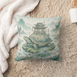 Majestueuze Schildpadpagode Inktkunst Kussen