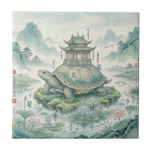 Majestueuze Schildpadpagode Inktkunst Tegeltje