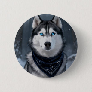 Majestueuze Siberische Husky Blauwe Ogen Winter Sn Ronde Button 5,7 Cm
