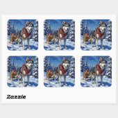Majestueuze Siberische Husky trekt Kerstslede Vierkante Sticker (Vel)