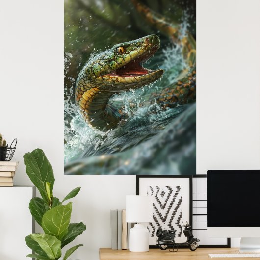 Majestueuze slangenvis die uit het water springt P Poster (Thuiskantoor)