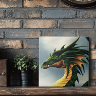 Majestueuze Smaragdgroene Draak Fantasie Tegeltje