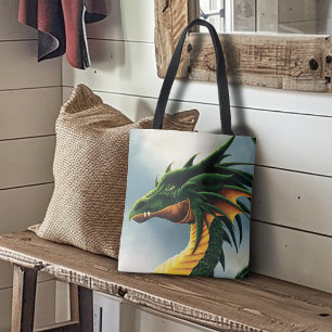 Majestueuze Smaragdgroene Draak Fantasie Tote Bag