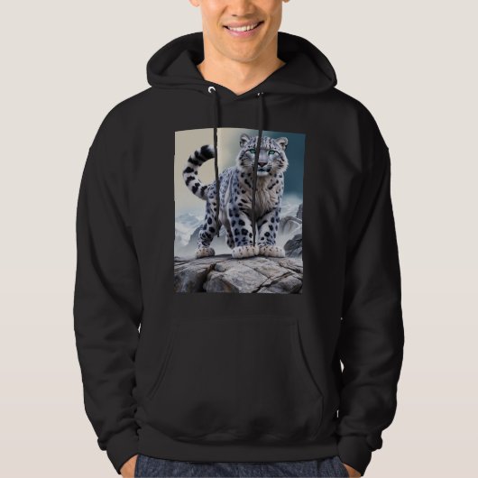 Majestueuze sneeuwluipaard op Rocky Cliff Hoodie (Voorkant)