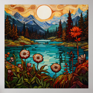 Majestueuze sneeuwtoppen en ongerepte alpine water poster