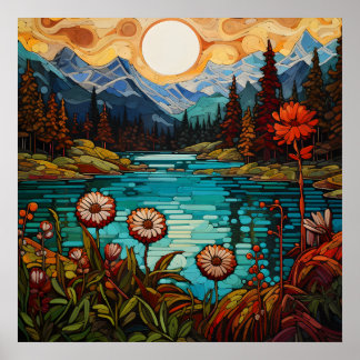 Majestueuze sneeuwtoppen en ongerepte alpine water poster