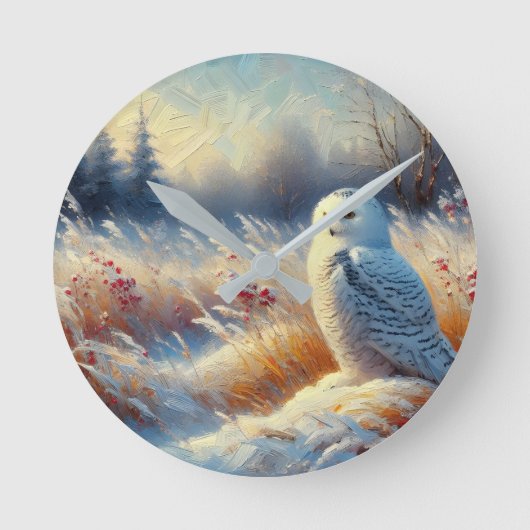 Majestueuze sneeuwuil in de wildernis ronde klok (Voorkant)