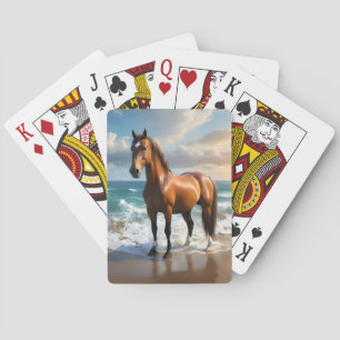 "Majestueuze stap: trotse bruine paard op het stra Pokerkaarten