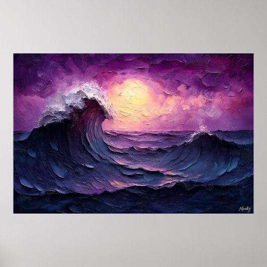 Majestueuze Sunset Wave in getextureerde oliestijl Poster (Voorkant)