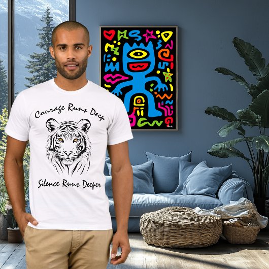 Majestueuze Tiger Line Art - Courage Runs Deep T-shirt