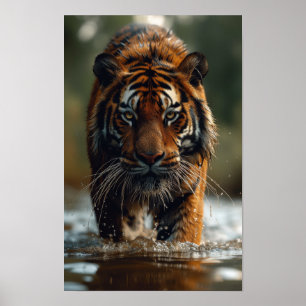 Majestueuze tijger die door het water Poster loopt
