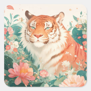 Majestueuze Tijger in Botanische Bloementuin Vierkante Sticker