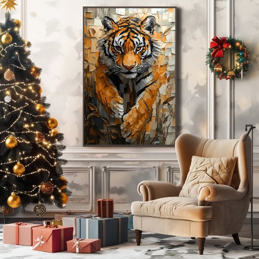 Majestueuze tijger in dynamische impasto-beweging canvas afdruk