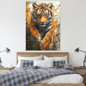 Majestueuze tijger in dynamische impasto-beweging canvas afdruk (Insitu (Slaapkamer))