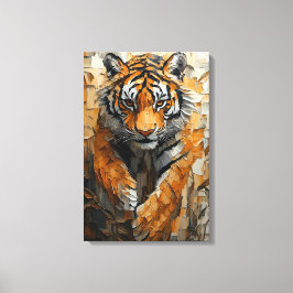 Majestueuze Tijger in Dynamische Impasto Beweging Canvas Afdruk