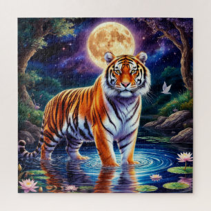 Majestueuze Tijger in een Maanverlicht Fantasielan Legpuzzel