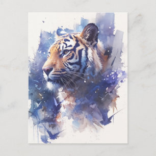 Majestueuze Tijger in Indigo Aquarel Briefkaart