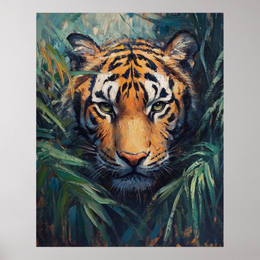 Majestueuze Tijger in Jungleblad Poster (Voorkant)