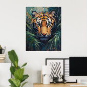 Majestueuze Tijger in Jungleblad Poster (Thuiskantoor)