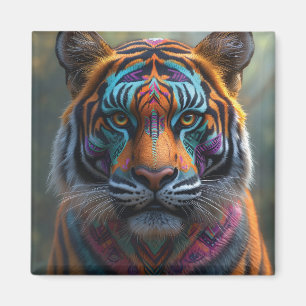 Majestueuze tijger met levendige Tribal Face Paint Magneet
