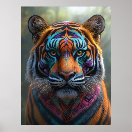 Majestueuze tijger met levendige Tribal Face Paint Poster (Voorkant)