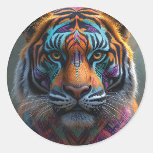 Majestueuze tijger met levendige Tribal Face Paint Ronde Sticker