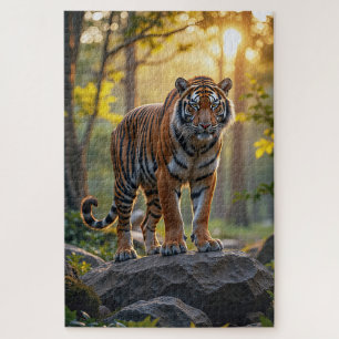 Majestueuze tijger staat op rotsen legpuzzel