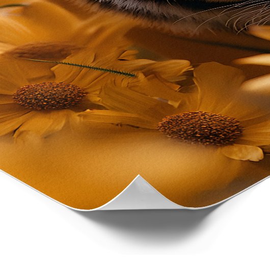 Majestueuze tijger te midden van Golden Blooms AI- Poster (Hoek)