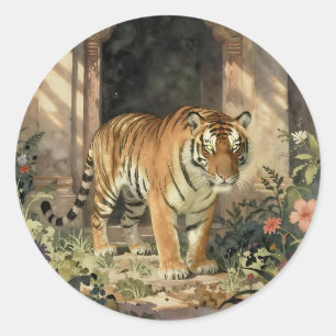 Majestueuze Tijger Wandelend in de Oude Duinen Ronde Sticker