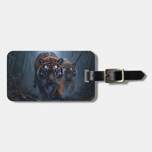 Majestueuze tijgers in een mistig Oerwoud Bagagelabel (Voorkant horizontaal)