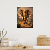 Majestueuze Tribal Olifant in Sunset Glow Poster (Keuken)