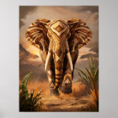 Majestueuze Tribal Olifant in Sunset Glow Poster (Voorkant)