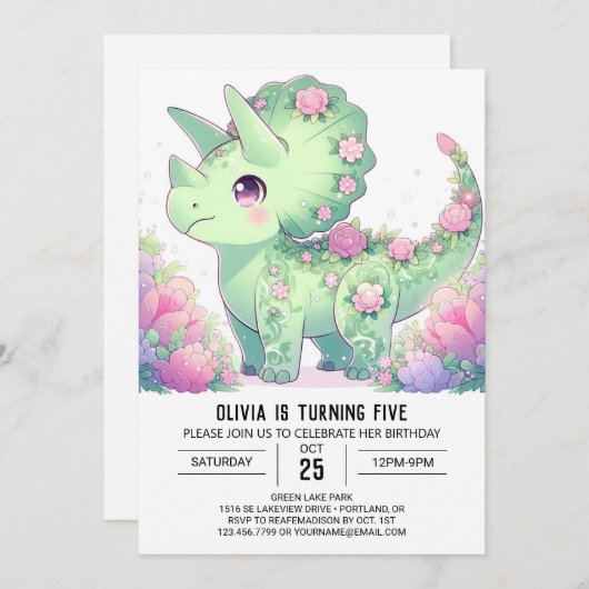 Majestueuze Triceratops Dinosaurus Digitale Verjaa Kaart (Voorkant / Achterkant)