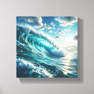 Majestueuze turkooizen golf die krult onder helder canvas afdruk