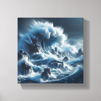Majestueuze turkooizen oceaangolf onder dramatisch canvas afdruk