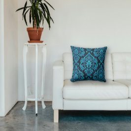 Majestueuze turquoise bloemenbrokaat kussen