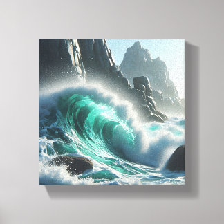 Majestueuze turquoise golf die botst tegen dramati canvas afdruk