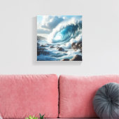 Majestueuze turquoise oceaangolf die botst tegen canvas afdruk (Insitu (Woonkamer))