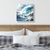 Majestueuze turquoise oceaangolf die botst tegen canvas afdruk (Insitu (Slaapkamer))