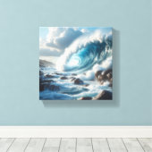 Majestueuze turquoise oceaangolf die botst tegen canvas afdruk (Insitu (Houten vloer))