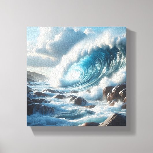 Majestueuze turquoise oceaangolf die botst tegen canvas afdruk (Voorkant)