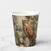 Majestueuze uil in een bos papieren bekers (Achterkant)