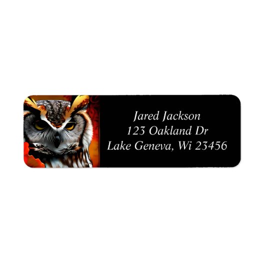 Majestueuze Uil met Red Leaf Ai Art Etiket (Voorkant)