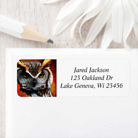 Majestueuze Uil met Red Leaf Ai Art Etiket (Insitu)