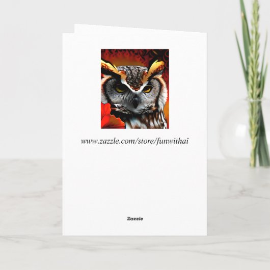 Majestueuze Uil met Red Leaf Ai Art Kaart (Achterkant)