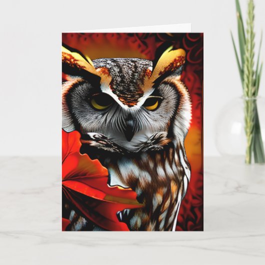 Majestueuze Uil met Red Leaf Ai Art Kaart (Voorkant)