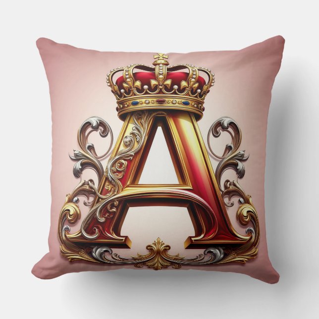 Majestueuze versierde letter A met kroon Kussen (Voorkant)