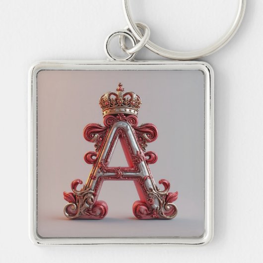 Majestueuze versierde letter A met kroon Sleutelhanger (Voorkant)